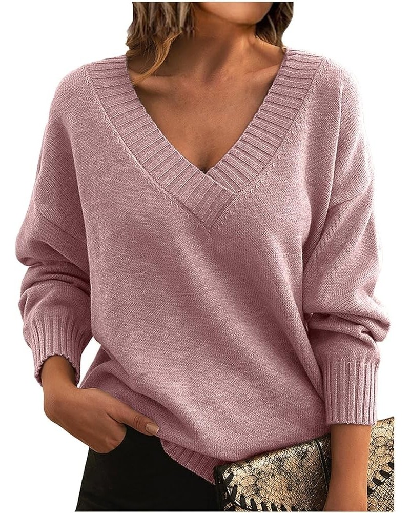 Sweaters for Women Fashion Casual Solid Color Sweater Set Head Round Neck Warm Long-Sleeved Sweater 1-pink $14.85 Sweaters