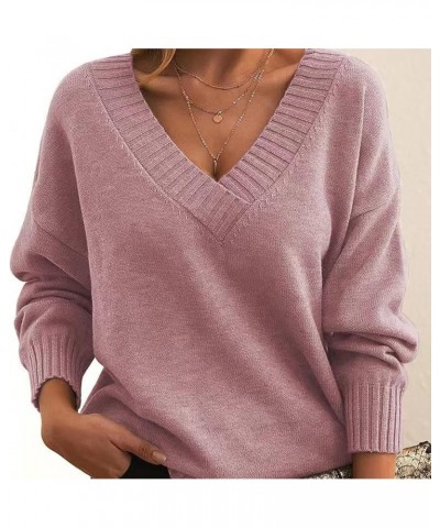 Sweaters for Women Fashion Casual Solid Color Sweater Set Head Round Neck Warm Long-Sleeved Sweater 1-pink $14.85 Sweaters