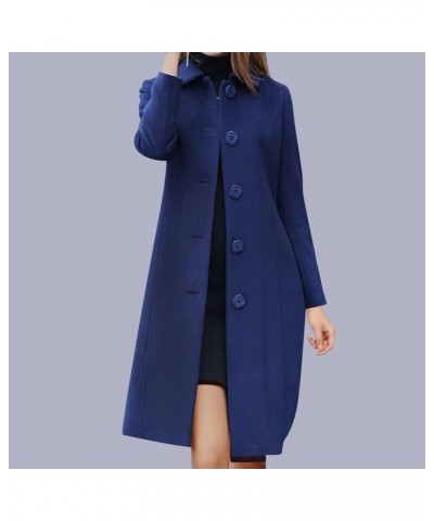 Overcoat for Women Single Breasted Collarless Belted Winter Mid Length Pea Coats Notched Collar Mid Woolen Blend Jacket Navy-...