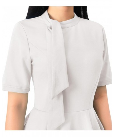 Womens Bow Tie Neck Asymmetrical Peplum Slim Work Business Office Pencil Dress Off White-2 $23.03 Dresses