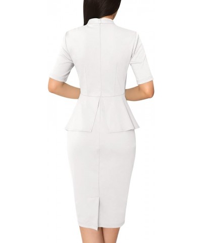 Womens Bow Tie Neck Asymmetrical Peplum Slim Work Business Office Pencil Dress Off White-2 $23.03 Dresses