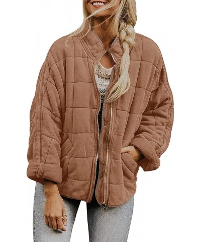 Womens Dolman Quilted Jackets Lightweight Full Zip Long Sleeve Winter Warm Outerwear Coats with Pockets Brown $25.50 Jackets