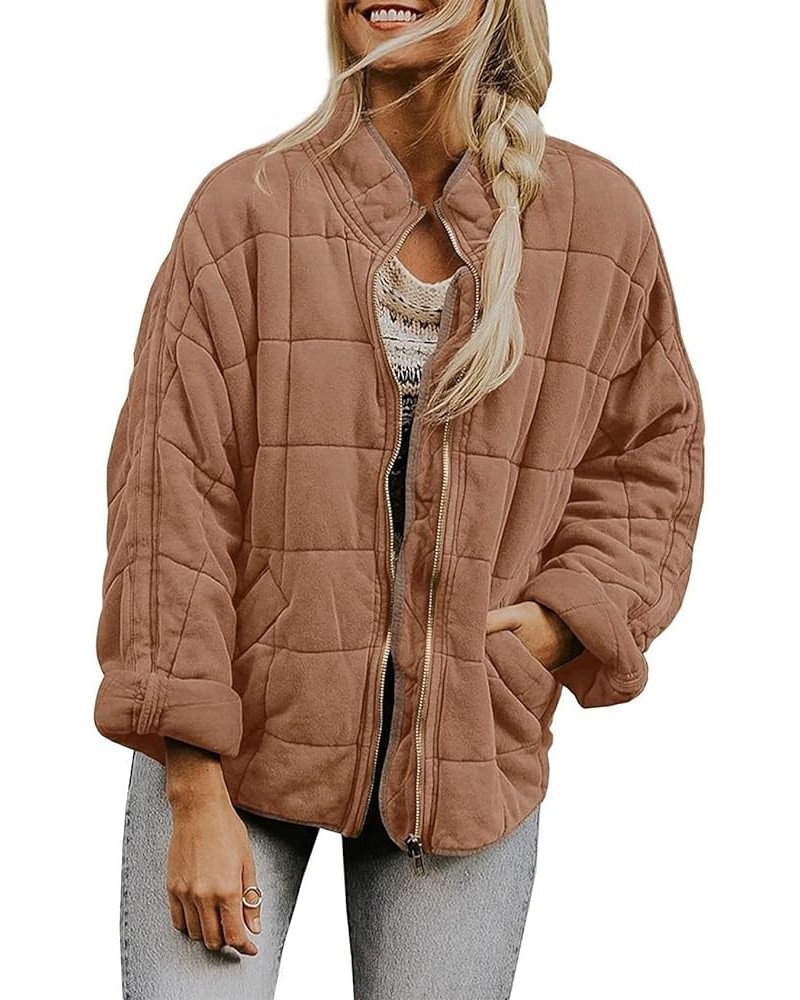 Womens Dolman Quilted Jackets Lightweight Full Zip Long Sleeve Winter Warm Outerwear Coats with Pockets Brown $25.50 Jackets