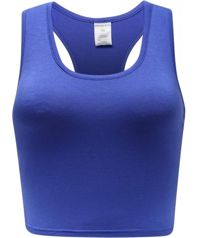 Women's Basic Crop Tops Stretchy Casual Scoop Neck Racerback Sports Crop Tank Top Blue $10.59 Tanks