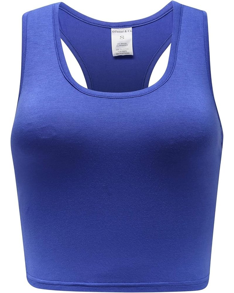 Women's Basic Crop Tops Stretchy Casual Scoop Neck Racerback Sports Crop Tank Top Blue $10.59 Tanks