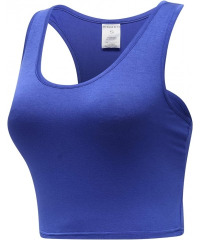 Women's Basic Crop Tops Stretchy Casual Scoop Neck Racerback Sports Crop Tank Top Blue $10.59 Tanks