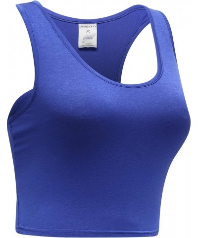 Women's Basic Crop Tops Stretchy Casual Scoop Neck Racerback Sports Crop Tank Top Blue $10.59 Tanks