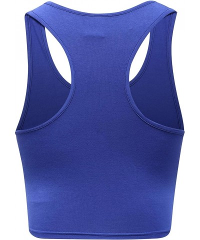 Women's Basic Crop Tops Stretchy Casual Scoop Neck Racerback Sports Crop Tank Top Blue $10.59 Tanks