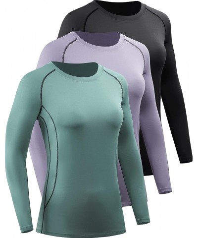 Women's 3 Pack Running Compression Long Sleeve T Shirt 3 Pack: 121, Black,purple,dark Green $18.04 Activewear