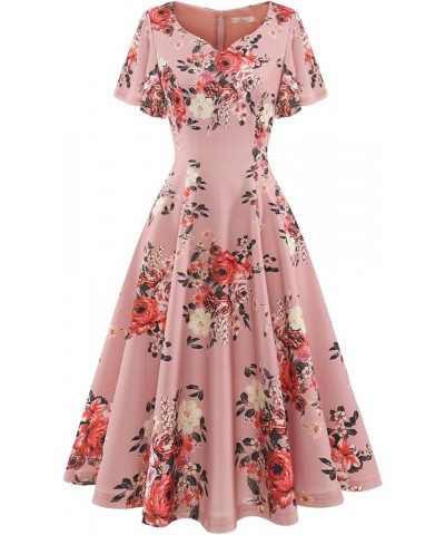 Ruffle Sleeve Cocktail Dresses for Wedding Guest Fit and Flare Tea Length Party Dress Blush Flower $19.36 Dresses