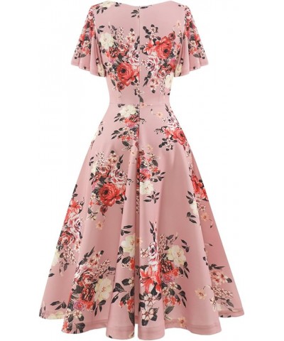 Ruffle Sleeve Cocktail Dresses for Wedding Guest Fit and Flare Tea Length Party Dress Blush Flower $19.36 Dresses