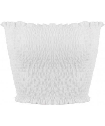 Womens Strapless Pleated Summer Sexy Bandeau Tube Crop Tops White $10.91 Tanks