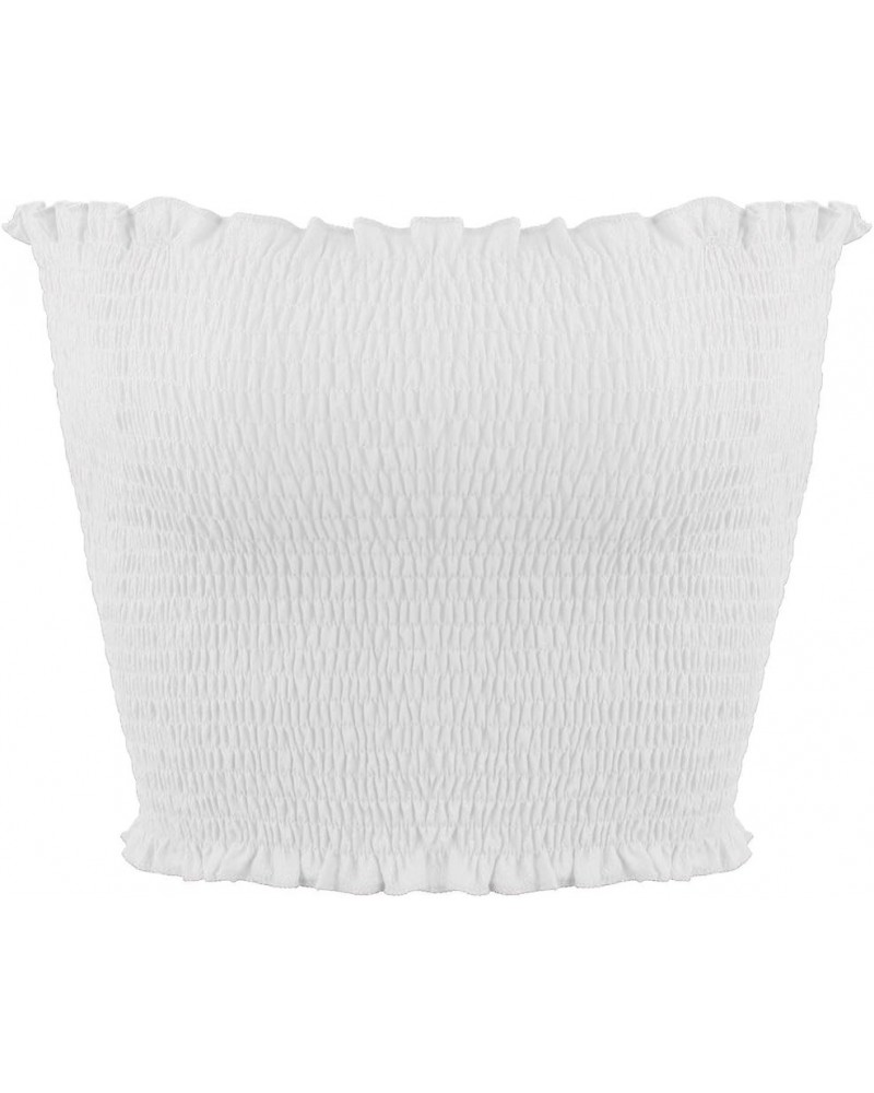 Womens Strapless Pleated Summer Sexy Bandeau Tube Crop Tops White $10.91 Tanks