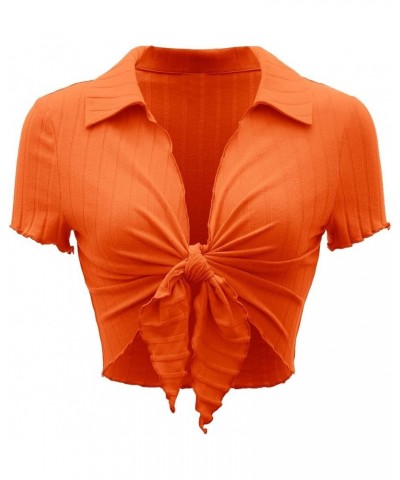 Women Tie Front Bolero Shrug Shirts Trendy Going Out Crop Tops Orange $11.87 Sweaters