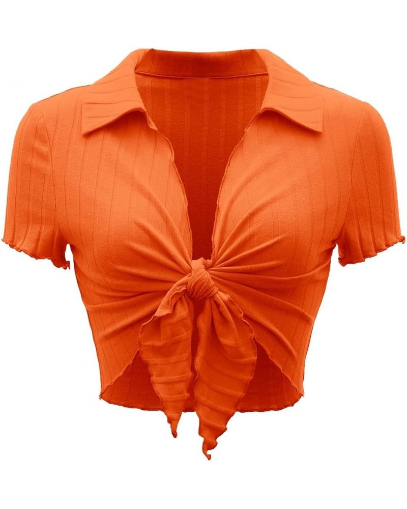 Women Tie Front Bolero Shrug Shirts Trendy Going Out Crop Tops Orange $11.87 Sweaters