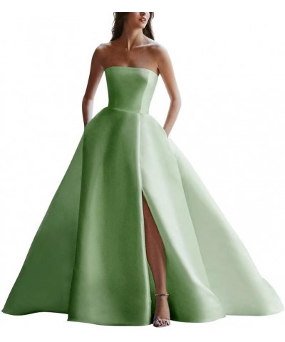 Strapless Satin Wedding Dresses for Bride with Slit Sleeveless Bridal Dresses Ball Gown for Wedding Sage $42.11 Dresses