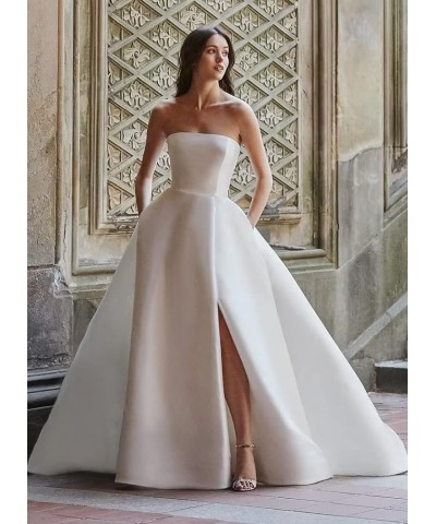 Strapless Satin Wedding Dresses for Bride with Slit Sleeveless Bridal Dresses Ball Gown for Wedding Sage $42.11 Dresses