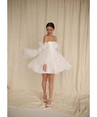 Off The Shoulder Organza Homecoming Dresses Bow Tie Long Sleeve Prom Dresses Short A-Line Formal Cocktail Party Gown Sage $27...