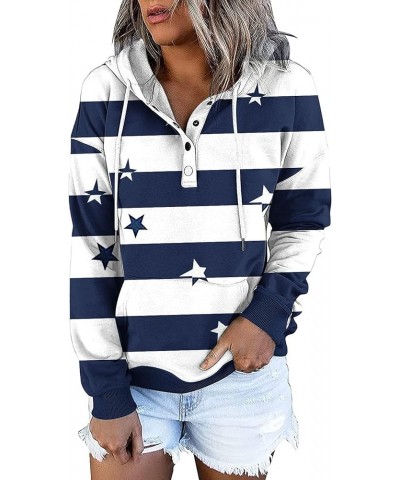 Hoodies For Women Fall Fashion Hooded Button Collar Pullover Casual Drawstring Long Sleeve Sweatshirts With Pockets 12blue - ...