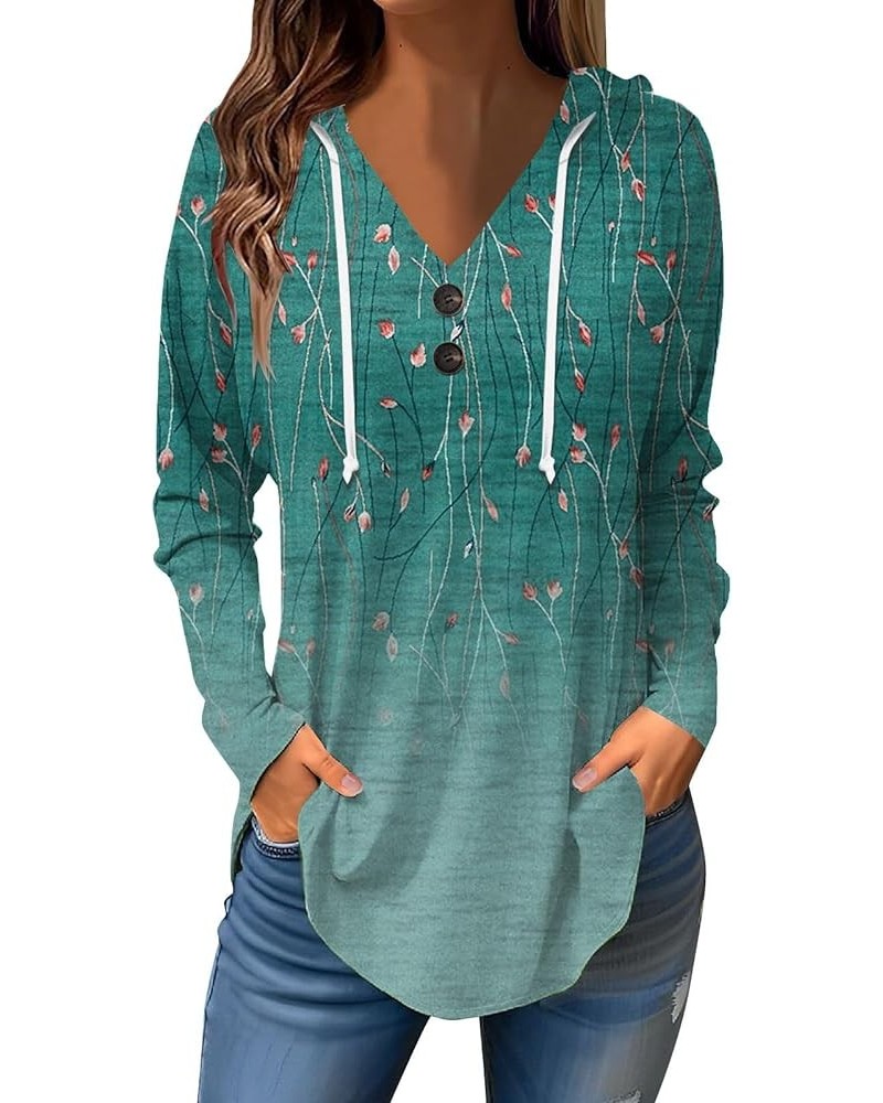 Long Sleeve Shirts for Women Button V Neck Blouses Dressy Casual Fleece Hoodie Cute Plus Size Tops Tunic Pullover G-cyan $10....