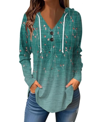 Long Sleeve Shirts for Women Button V Neck Blouses Dressy Casual Fleece Hoodie Cute Plus Size Tops Tunic Pullover G-cyan $10....