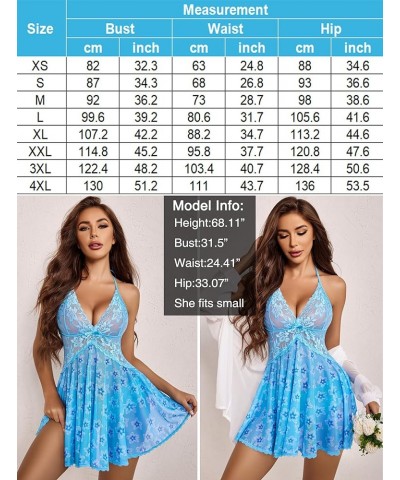 Lingerie for Women Lace Babydoll Halter Chemise V Neck Nightgown Sexy Sleepwear Nightdress Blue Flower $12.17 Lingerie