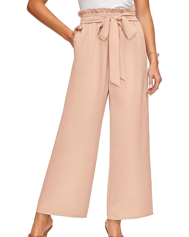 Women's Wide Leg Pants High Waist Adjustable Knot Loose Casual Trousers with Pockets Business Work Casual Pants Beige $14.21 ...