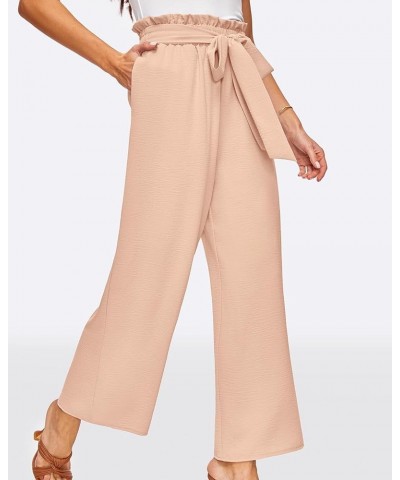 Women's Wide Leg Pants High Waist Adjustable Knot Loose Casual Trousers with Pockets Business Work Casual Pants Beige $14.21 ...