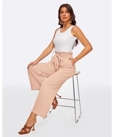 Women's Wide Leg Pants High Waist Adjustable Knot Loose Casual Trousers with Pockets Business Work Casual Pants Beige $14.21 ...