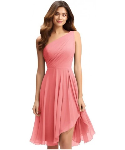 Short Bridesmaid Dresses Chiffon One Shoulder Cocktail Party Dress Ruched for Wedding Coral $29.69 Dresses