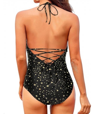 Women One Piece Swimsuits Tummy Control Bathing Suits Halter Swimwear Sexy V Neck Swim Suit Star $16.56 Swimsuits