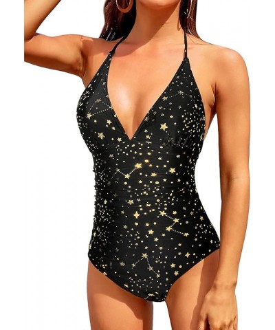 Women One Piece Swimsuits Tummy Control Bathing Suits Halter Swimwear Sexy V Neck Swim Suit Star $16.56 Swimsuits