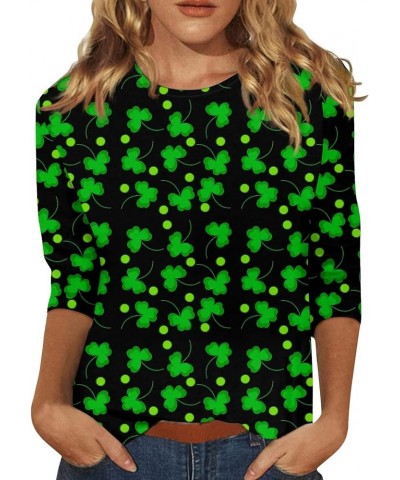 Womens St Patricks Day Shirt 3/4 Sleeve Summer Tops Casual Loose Blouses Trendy Graphic Tees Fashion Easter Outfit Patrick-gr...