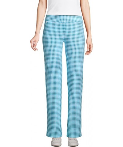 Women's Starfish Mid Rise Straight Leg Pants Island Turquoise/White Check $25.83 Pants