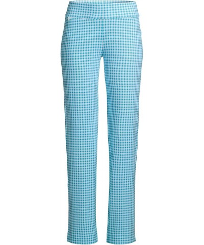 Women's Starfish Mid Rise Straight Leg Pants Island Turquoise/White Check $25.83 Pants