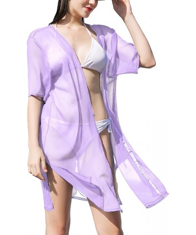 Soul Young Sheer Cover Ups for Swimwear Women White Kimono Beach Coverup Black Purple $9.20 Swimsuits