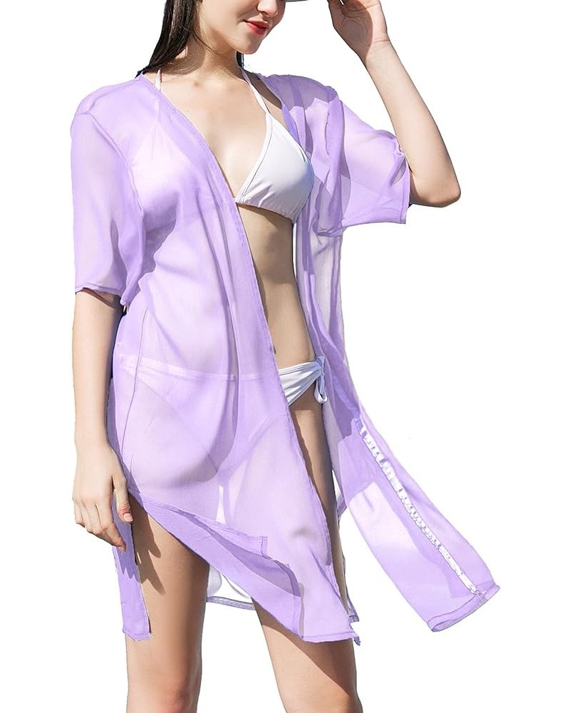 Soul Young Sheer Cover Ups for Swimwear Women White Kimono Beach Coverup Black Purple $9.20 Swimsuits