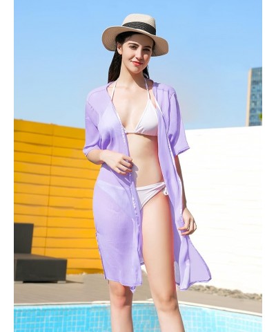 Soul Young Sheer Cover Ups for Swimwear Women White Kimono Beach Coverup Black Purple $9.20 Swimsuits