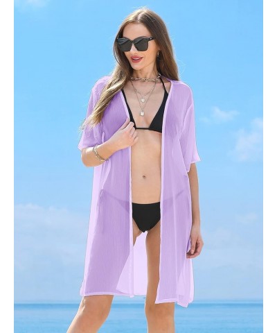 Soul Young Sheer Cover Ups for Swimwear Women White Kimono Beach Coverup Black Purple $9.20 Swimsuits