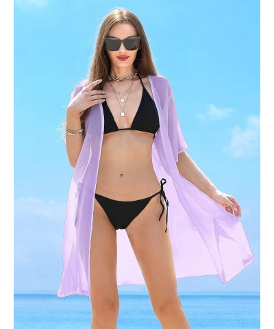 Soul Young Sheer Cover Ups for Swimwear Women White Kimono Beach Coverup Black Purple $9.20 Swimsuits