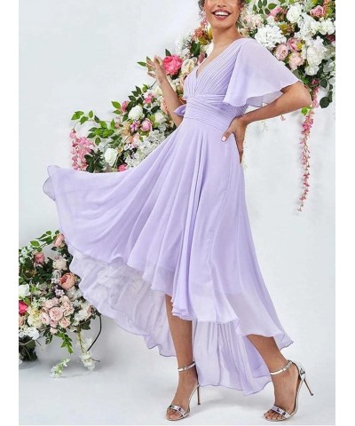 Women's Bridesmaid Dresses Long for Wedding 2023 High Low Ruffle Chiffon Formal Dresses with Pockets Pink $34.96 Dresses