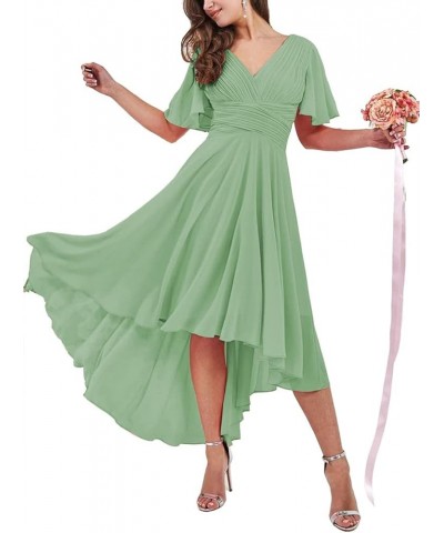 Women's Bridesmaid Dresses Long for Wedding 2023 High Low Ruffle Chiffon Formal Dresses with Pockets Pink $34.96 Dresses