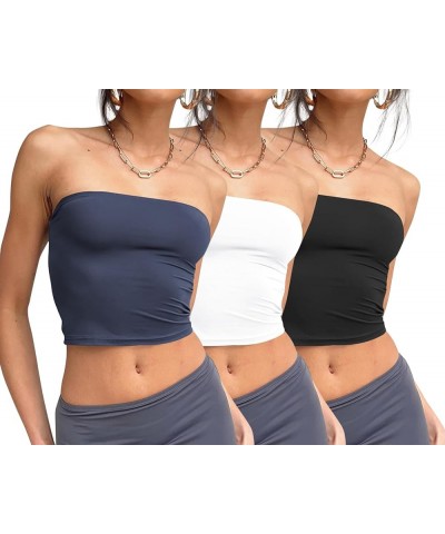 Womens 3 Pack Tube Tops Crop Tops Going Out Strapless Basic Backless Bandeau Bra Summer Outfits 2024 White,black,navy $11.75 ...