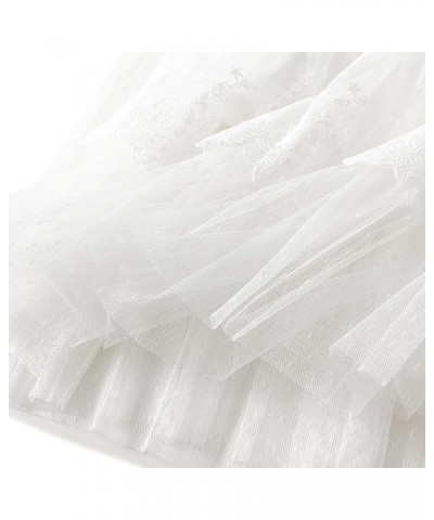 Women's Lace Long Skirts High Waist Ruffle A-Line Layered Tiered Tulle Midi Skirt for Party Club 1 White $11.75 Skirts