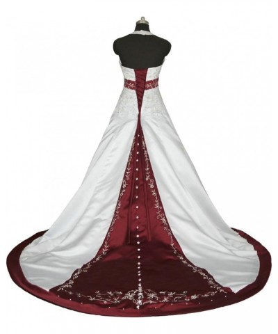 Embroidery Satin Halter Wedding Dress Bridal Gown Ivory and Burgundy $57.62 Dresses