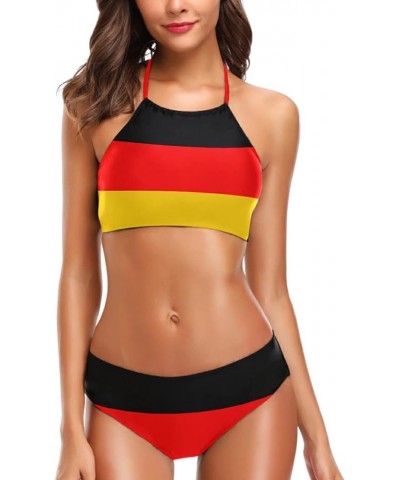 Women's Ethnic Retro Hot Neck Tie Halter 2 Pcs High Waist Push up Swimsuit Bathing Bikini Set for Girls German Flag $16.79 Sw...