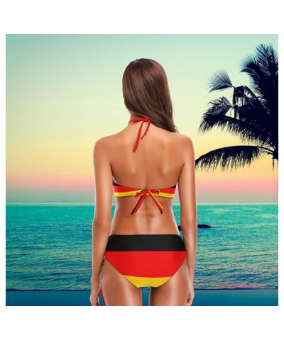 Women's Ethnic Retro Hot Neck Tie Halter 2 Pcs High Waist Push up Swimsuit Bathing Bikini Set for Girls German Flag $16.79 Sw...