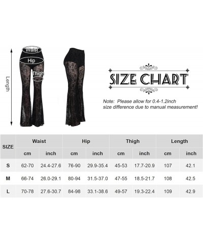 Gothic Black Lace Flare Pants for Women Elastic Waist Victorian Bell Bottoms Mesh Punk Disco Pant C Black $17.99 Leggings