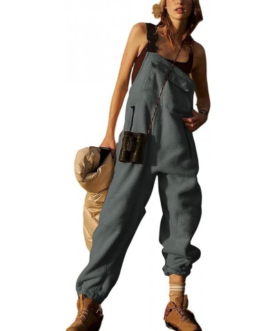 Women Wool Cashmere Overalls Loose Solid Coveralls Warm Soft Workwear Pants Jumpsuits Rompers with Pocket $03-dark Gray $15.3...