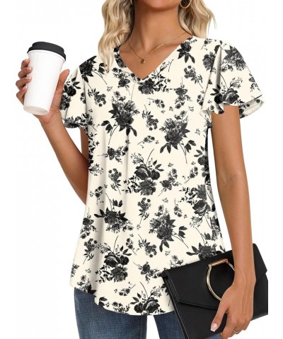 2024 Women's Summer Tunic Tops Short Sleeve Dressy Chiffon Blouses Casual Tshirt for Leggings Black Rose $17.04 Tops